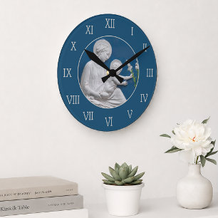 Della Robbia Madonna Kind und Lilien Blau Weiß Runde Wanduhr