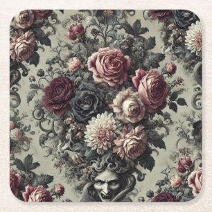 🩸 Dellamorte Dellamore – Gotisches florales Desig Rechteckiger Pappuntersetzer