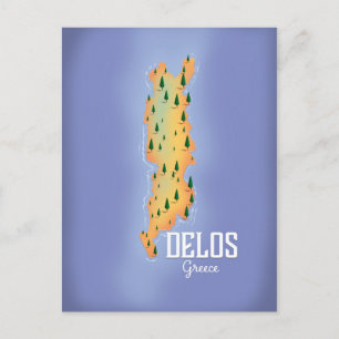 Delos Greece Map Reiseplakat Postkarte