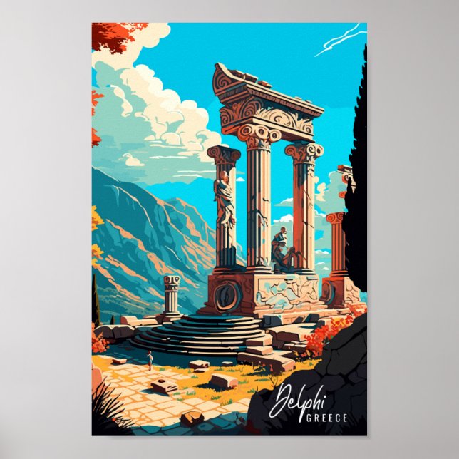 Delphi Greece Vintage Reise Illustration Poster (Vorne)