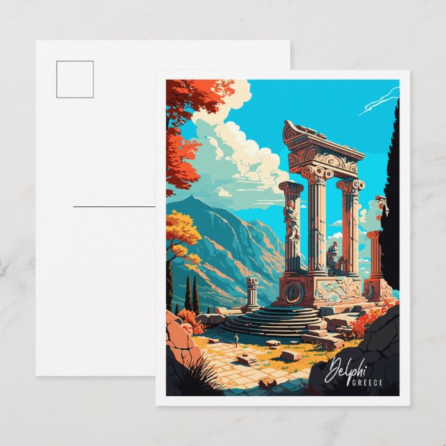Delphi Greece Vintage Reise Illustration Postkarte (Vorne/Hinten)