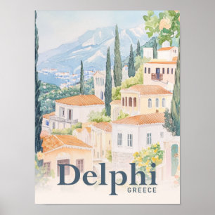 Delphi Greece Watercolor Travel Illustration Poster