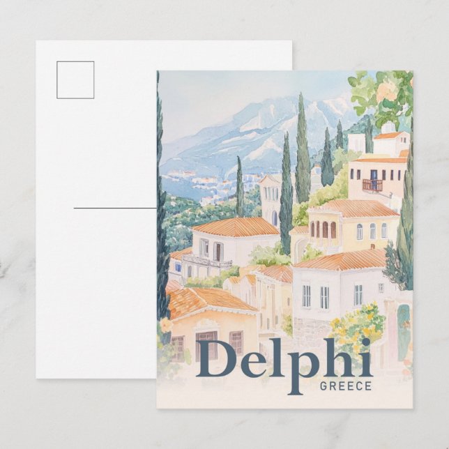 Delphi Greece Watercolor Travel Illustration Postkarte (Vorne/Hinten)