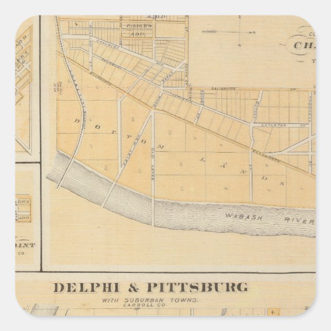 Delphi & Pittsburg mit Vorstädten Quadratischer Aufkleber (Vorderseite)