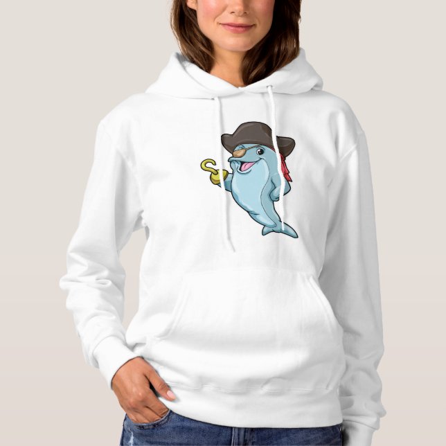 Delphin als Pirate mit Augenpflaster und Hakenhand Hoodie (Vorderseite)