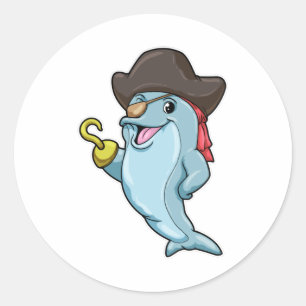 Delphin als Pirate mit Augenpflaster und Hakenhand Runder Aufkleber