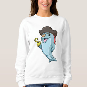 Delphin als Pirate mit Augenpflaster und Hakenhand Sweatshirt
