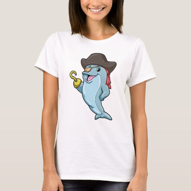 Delphin als Pirate mit Augenpflaster und Hakenhand T-Shirt (Vorderseite)