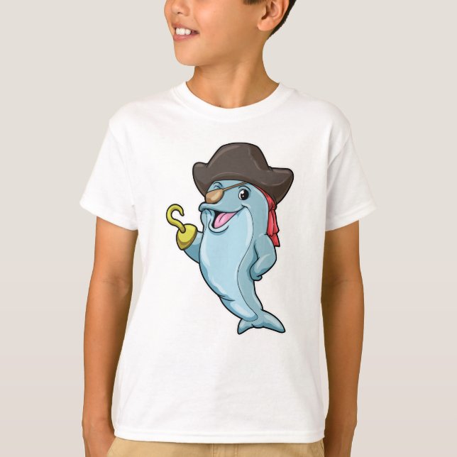 Delphin als Pirate mit Augenpflaster und Hakenhand T-Shirt (Vorderseite)