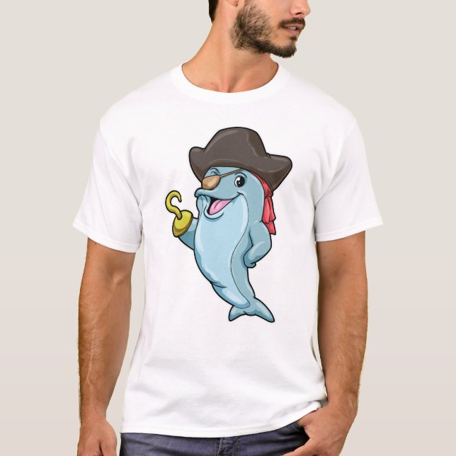 Delphin als Pirate mit Augenpflaster und Hakenhand T-Shirt (Vorderseite)
