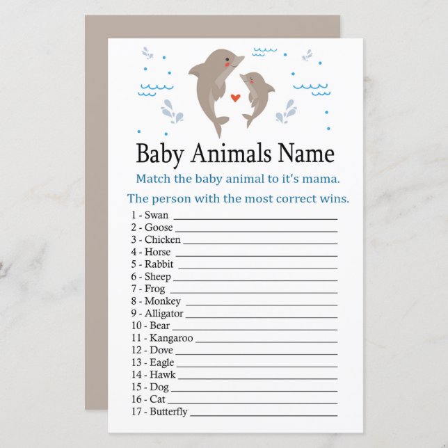 Delphin Baby Animals Name Game (Vorne/Hinten)