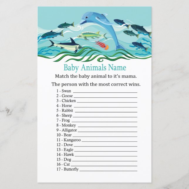 Delphin Baby Animals Name Game (Vorderseite)