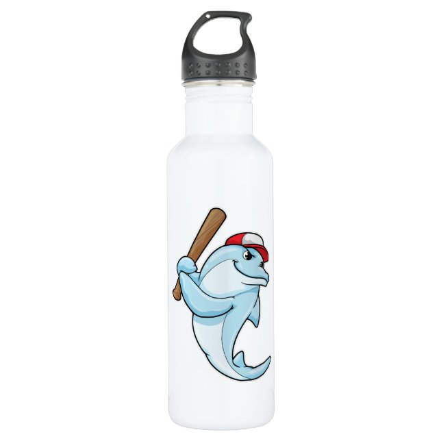 Delphin bei Baseball als Batsman Edelstahlflasche (Vorderseite)