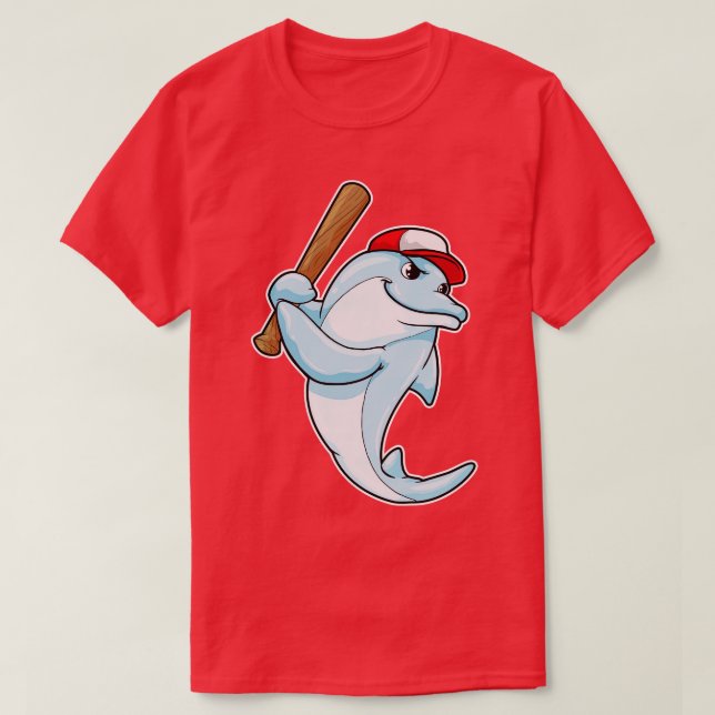 Delphin bei Baseball als Batsman T-Shirt (Design vorne)