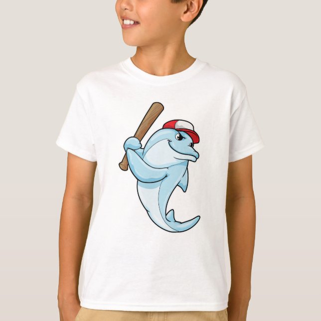Delphin bei Baseball als Batsman T-Shirt (Vorderseite)