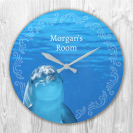 Delphin Blue Ocean Name Template Große Wanduhr