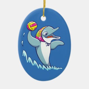 Delphin, der den Ball beim Spielen des Wasserballs Keramikornament