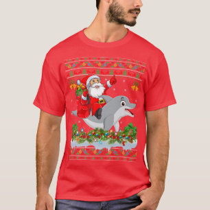 Delphin Fisch Xmas Pajama Ugly Santa Riding Dolphi T-Shirt