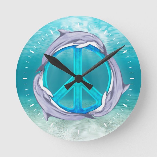 Delphin-Frieden Runde Wanduhr (Vorderseite)