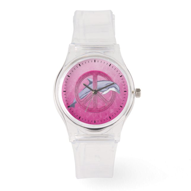 Delphin-Friedensrosa Armbanduhr (Vorderseite)