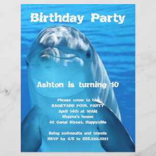 Delphin-Geburtstag-Einladung für eine Gartenpoolpa Flyer
