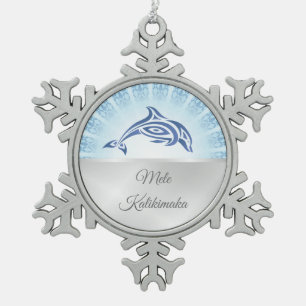 Delphin Hawaiianisches Weihnachten Schneeflocken Zinn-Ornament