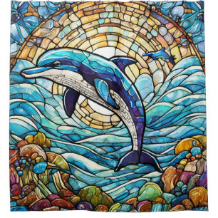 Delphin im Stile eines Hartglas Duschvorhang