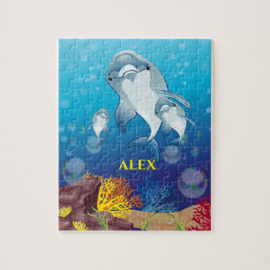 Delphin-Kinder rätseln sich mit dem Namen des Kind Puzzle