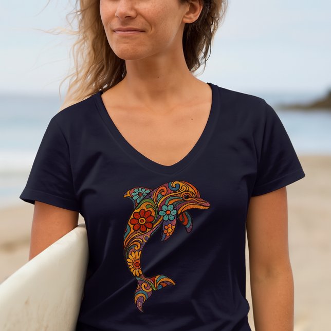 Delphin Retro-Psychedelic-Art T-Shirt (Von Creator hochgeladen)