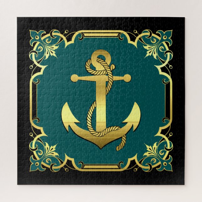 Delphin-Silhouette/Gold/Schwarz/Aqua Puzzle (Vertikal)