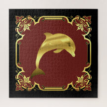Delphin-Silhouette/Gold/Schwarz/Rot