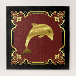 Delphin-Silhouette/Gold/Schwarz/Rot Puzzle