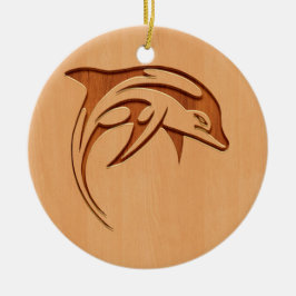 Delphin-Silhouette graviert auf hölzernem Entwurf Keramik Ornament