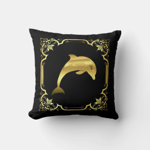 Delphin-Springen Silhouette/Gold/Schwarz Kissen