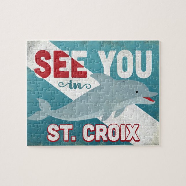 Delphin St. Croix - Retro Vintage Reise Puzzle (Horizontal)
