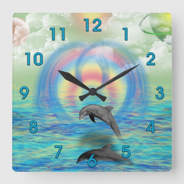 Delphin-Steigen Quadratische Wanduhr (Vorderseite)