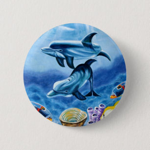 Delphin-tropische Fische Button