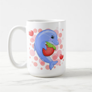 Delphin und Erdbeere aus niedlichem Cartoon Kaffeetasse