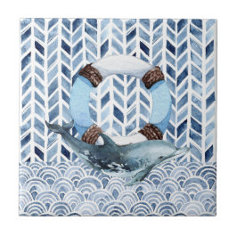 Delphin und Lifebuoon auf maritimer Ebene Fliese