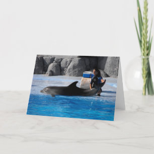 Delphin und Trainer in Spanien Feiertagskarte