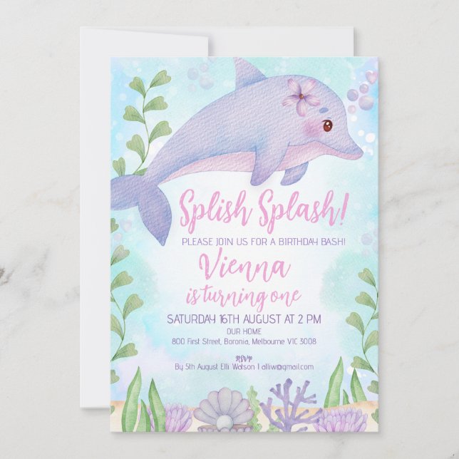 Delphin Untermeer 1. Geburtstag Einladung (Vorderseite)