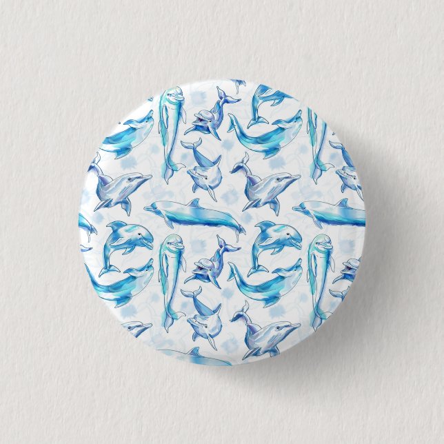 Delphin, wasserfarbig, nahtloses Muster, Delphin Button (Vorderseite)