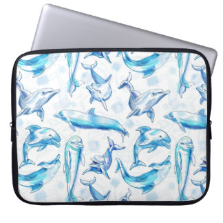 Delphin, wasserfarbig, nahtloses Muster, Delphin Laptopschutzhülle