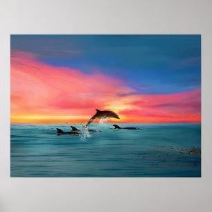 Delphine Beach Sunset Fantasy Art Poster