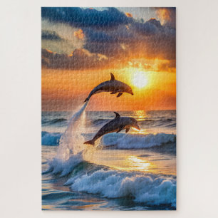 Delphine beim Sonnenuntergang Puzzle