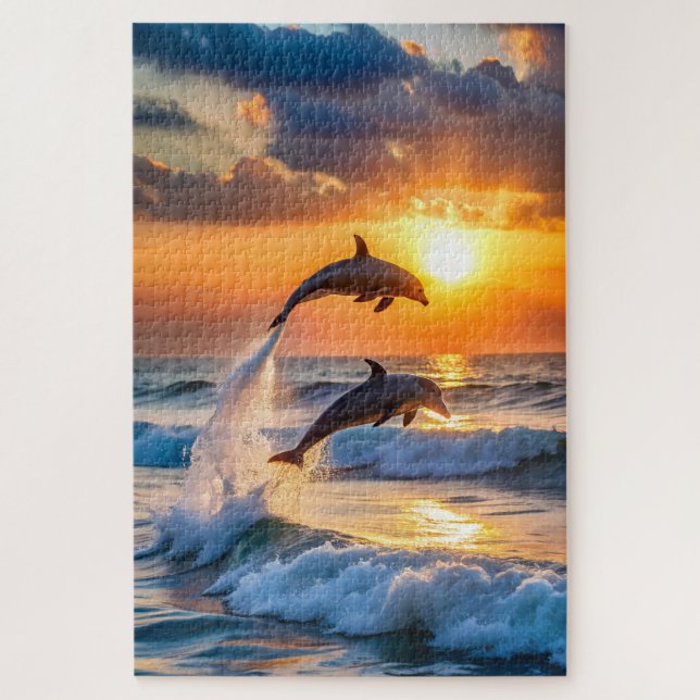Delphine beim Sonnenuntergang Puzzle (Vertikal)