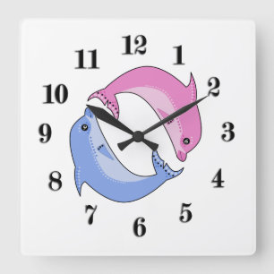 Delphine Cartoon niedliche Kinder Illustration per Quadratische Wanduhr