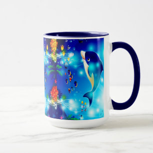 Delphine & Colorful Sea-Life Digitale Illustration Tasse