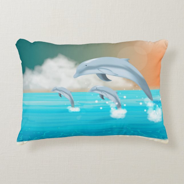 Delphine, die im Ozean brechen Dekokissen (Vorderseite)
