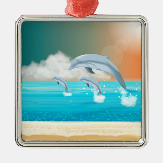 Delphine, die im Ozean brechen Ornament Aus Metall (Vorne)